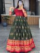 Marvelous Red & Green Bandhani Printed Silk Function Wear Gown