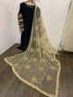 Black Embroidered Rayon Silk Party Wear Straight Cut Suit With Beige Dupatta (Default)