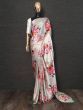 Off White Floral Digital Printed Satin Casual Wear Saree