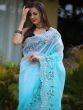 Superior Sky Blue Sequins Embroidered Organza Party Wear Saree