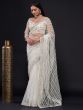 Glamorous White Sequin Work Net Wedding Wear Saree With Blouse