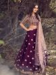 Purple Sequins Embroidered Satin Silk Party Wear Lehenga Choli With Pink Dupatta