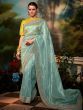 Fascinating Sky-Blue Organza Silk Embroidered Saree With Blouse