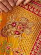 Mustard Yellow Hand Embroidered Silk Wedding Wear Saree