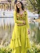 Lovely Green Embroidered Georgette Event Palazoo Top With Shrug