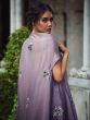 Ravishing Purple Embroidered Chinon Party Wear Palazzo Top With Shrug