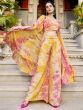 Stylish Yellow Printed Silk Party Wear Palazzo Top With Shrug