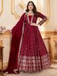 Beautiful Red Foil Work Georgette Function Wear Gown With Dupatta