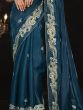 Stunning Blue Embroidered Silk Festival Wear Saree With Blouse