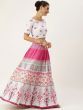 White & Pink Printed Ready to Wear Lehenga & Blouse with Dupatta