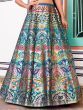 Glamorous Navy Blue Zari Weaving Silk Indo-Western Crop Top Lehenga