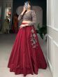 Tantalizing Maroon Cotton Traditional Lehenga With Printed Crop Top