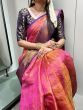 Attractive Pink Zari Weaving Kanjivaram Function Wear Saree With Blouse
