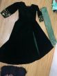 Green Embroidered Velvet Party Wear Side Cut Gown