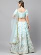 Blue & Gold-Toned Printed Semi-Stitched Myntra Lehenga & Unstitched Blouse with Dupatta