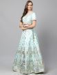 Blue & Gold-Toned Printed Semi-Stitched Myntra Lehenga & Unstitched Blouse with Dupatta