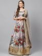 Grey & Red Printed Semi-Stitched Myntra Lehenga & Unstitched Blouse with Dupatta