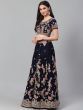 Navy & Golden Semi-Stitched Myntra Lehenga & Unstitched Blouse with Dupatta