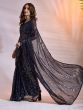 Incredible Navy Blue Georgette Sequins Work Party Function Wear Saree