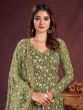 Charming Olive Green Embroidered Net Salwar Kameez With Dupatta
