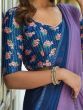 Elegant Blue And Purple Satin Saree With Embroidered Blouse
