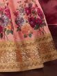 Peach Floral Printed Banglori Silk Bridal Lehenga Choli With Dupatta