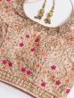 Peach-Coloured & Golden Semi-Stitched Embroidered Myntra Lehenga Choli