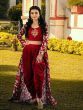 Ankita Sharma Maroon Floral Printed Rayon Cotton Silk Party Wear Indo-Western Dhoti Suit With Shrug