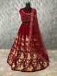 Maroon Embroidery Velvet Silk Wedding Lehenga Choli With Dupatta (Default)