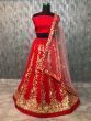 Red Embroidery Taffeta Silk Wedding Lehenga Choli With Dupatta (Default)