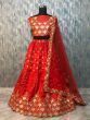 Coral Red Embroidered Banglory Silk Designer Lehenga Choli (Default)