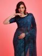 Luxurious Teal Blue Chiffon Sequins Night Marriage Wear Saree 
