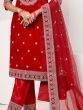 Astonishing Red Sequins Velvet Function Wear Pant Suit With Dupatta