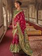 Red & Green Patola Printed Silk Saree With Diamond Blouse 
