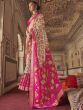 Good-looking Off-White & Pink Patola Printed Silk Wedding Wear Saree