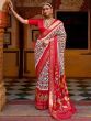 Attractive White-Red Patola Printed Silk Saree With Blouse
