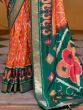Pleasing Orange-Green Patola Printed Silk Saree With Blouse