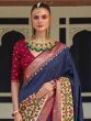 Stunning Navy Blue Thread Embroidery patola Saree With Blouse
