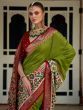 Elegant Green And Red Thread Embroidered Festive Wear Patola Saree
