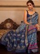Gorgeous Blue Patola Printed Silk Saree With Blouse
