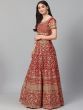 Red & Golden Semi-Stitched Myntra Lehenga & Unstitched Blouse with Dupatta