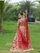 Red Thread Embroidery Satin Silk Wedding Lehenga Choli With Two Dupatta (Default)