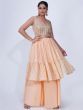 Graceful Peach Thread Embroidery Chiffon Ready-Made Palazzo Suit
