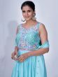 Attractive Sky-Blue Embroidery Chiffon Ready-Made Palazzo Suit