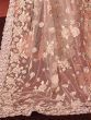 Astonishing Peach Sequins Net Party Wear Designer Saree With Blouse