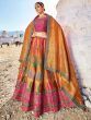 Beautiful Yellow & Pink Thread Work Silk Lehenga Choli With Dupatta 
