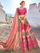 Glamorous Pink Thread Work Silk Bridesmaid Lehenga Choli With Dupatta 

