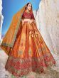 Mesmerizin Orange Thread Work Viscose Silk Wedding Lehenga Choli 
