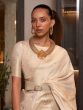 Beautiful Off-White Zari Weaving Georgette Wedding Saree With Blouse