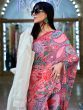 Ravishing Peach Digital Printed Satin Event Wear Saree With Blouse